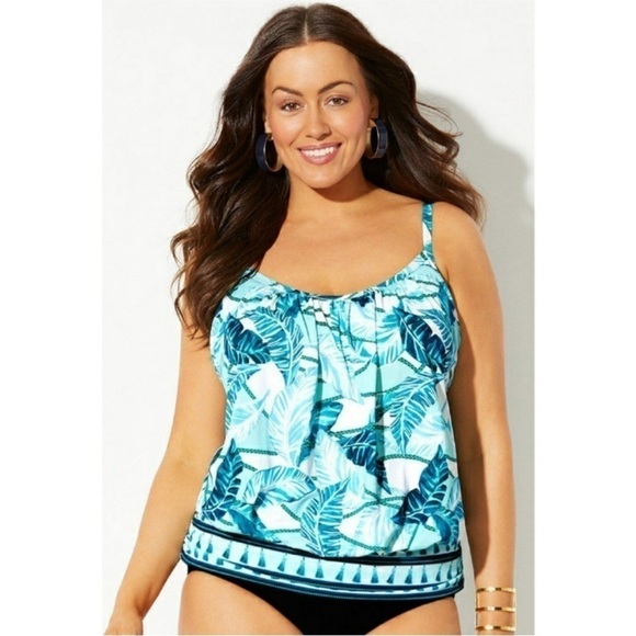 Swimsuits For All Other - NWT Swimsuits For All Blouson Tankini Swim Top Palm Leaves